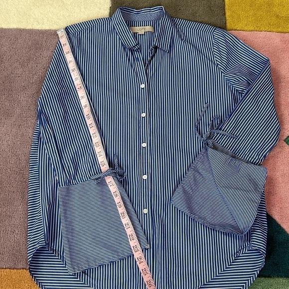 Loft Pin Stripe Bell Sleeve Button Front Blue White Top - Picture 11 of 17